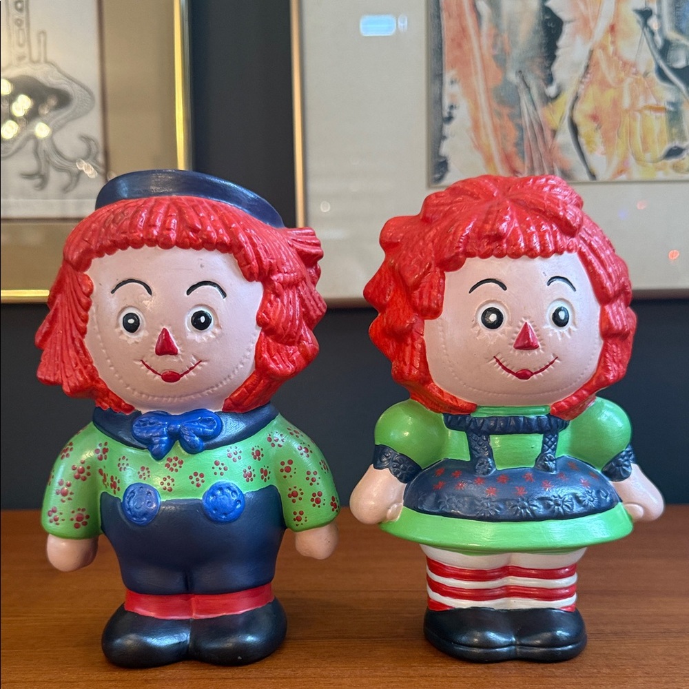 vintage Raggedy Ann and Andy ceramic figurines pair